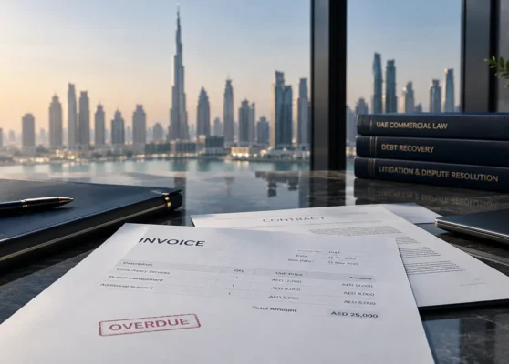 Unpaid invoice in Dubai – legal options for businesses, including legal notices, debt recovery, court proceedings and arbitration by Ahli Law.